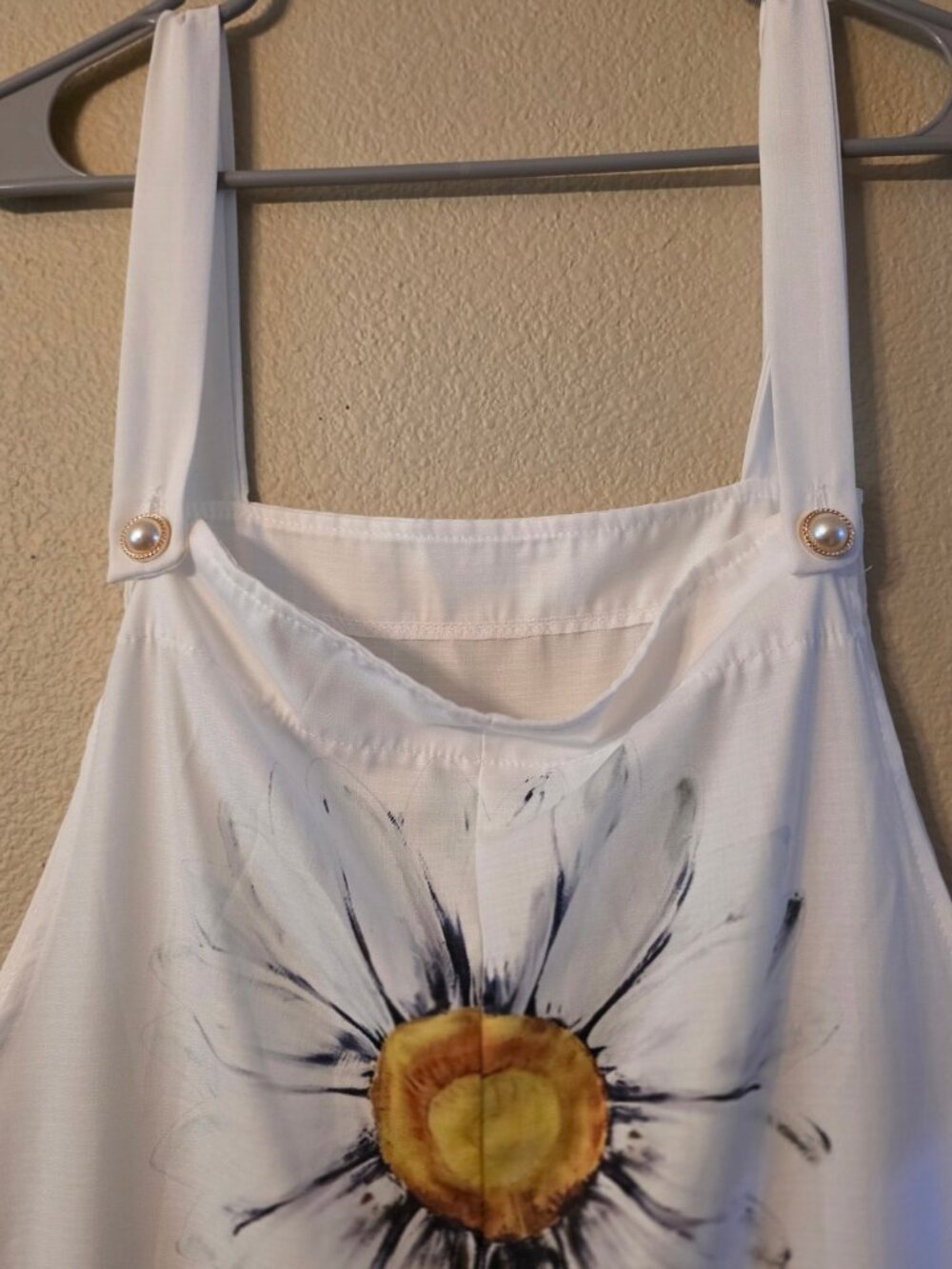 White Wide-Leg Jumpsuit with Yellow Sunflower Prints - Picture 3 of 5